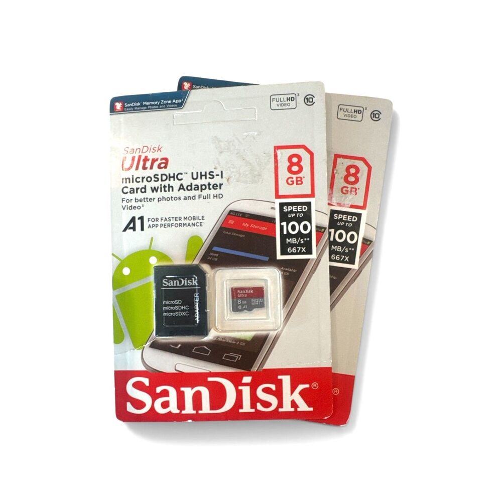 SanDisk Ultra 8GB MicroSDHC Memory Card w SD Adapter 100MB -  Pack of 2 - NEW